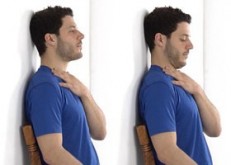 Neck stretch using a wall