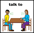 Symbol showing healthcare professional and service user having a conversation