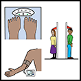 Symbol showing service users undertaking their own clinical readings such as taking blood pressure reading, height and weight